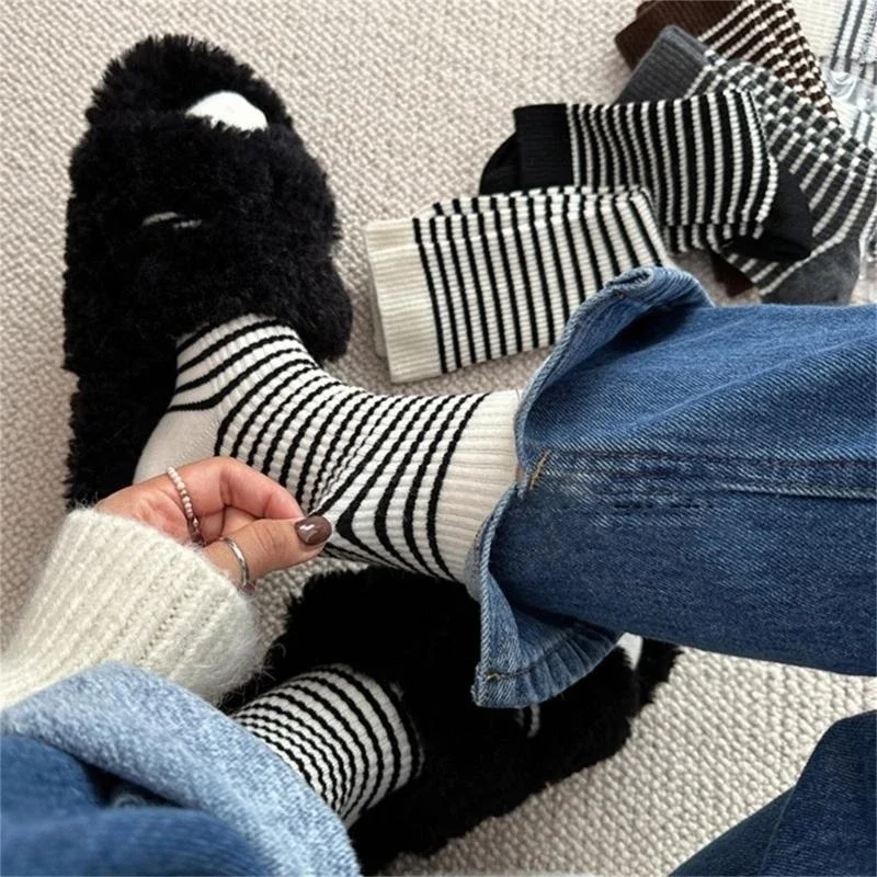 

Womens Winter Warm Thicken Faux Wool Ribbed Knit Colorblock Striped Socks 15UB