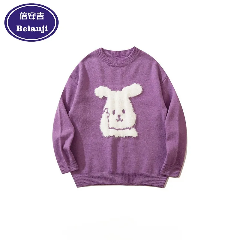 Beianji Knitwear Trend cartoon plush Rabbit retro loose slouchy New Year's couple pullover sweater