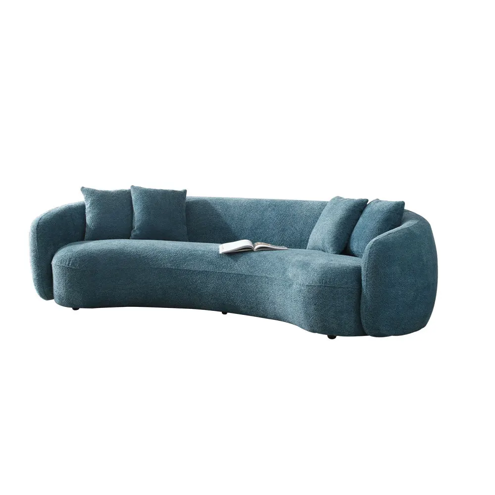 

102'' Boucle Sofa Modern Sectional Half Moon Leisure Couch Curved Sofa Teddy Fleece Velet Blue