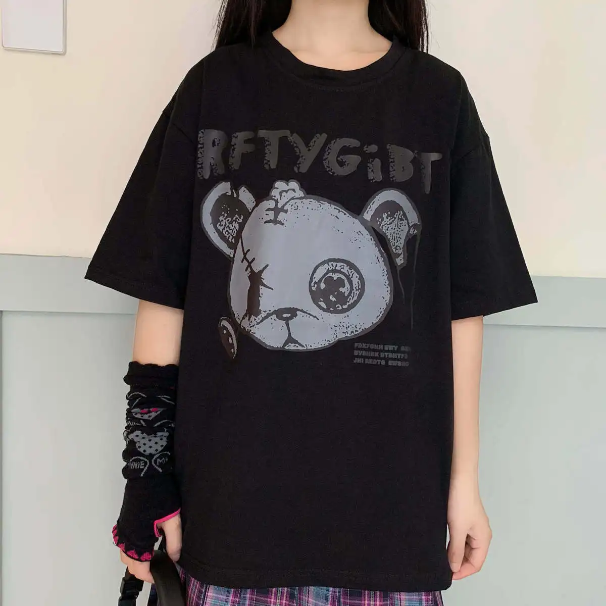 Gothic Version Of Harajuku Style Grizzly Print Short-Sleeved T-Shirt Female Loose Shirt Tide T-Shirt Summer 2022 New