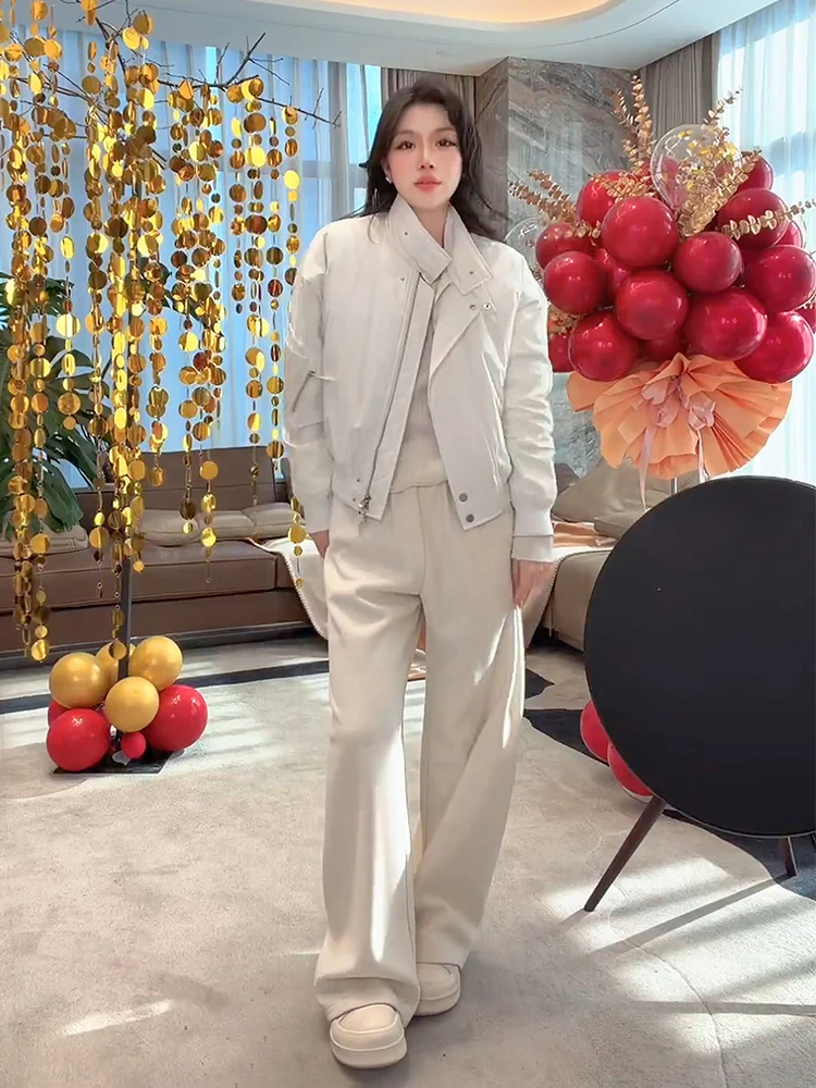 

Утепленная белая пуховая куртка MEHOMEYANG для женщин: модная, универсальная, из искусственной кожи, в мотоциклетном стиле, весна 2026