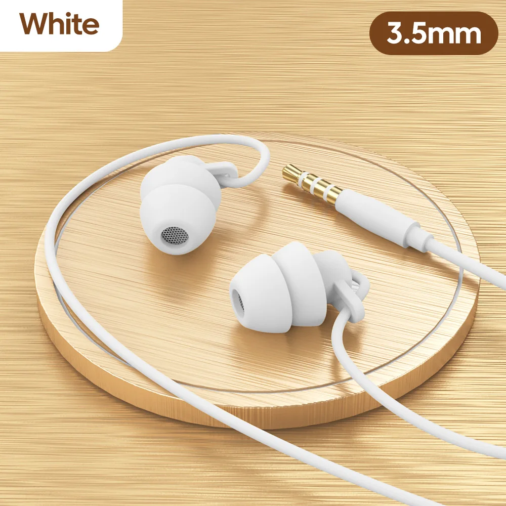 Soft Silicone Headphones Wired Handsfree Type C 3.5mm Jack Earphones In-Ear Sleep Wired Headset With Mic In-line Control Earbuds_voghion.com