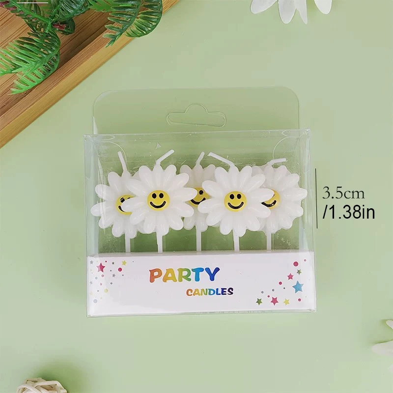 زهور رومانسية عيد الحب كعكة شمعة الإقحوانات عيد ميلاد محاكاة وجه مبتسم زهرة الشمس شمعة حفلة أقحوان