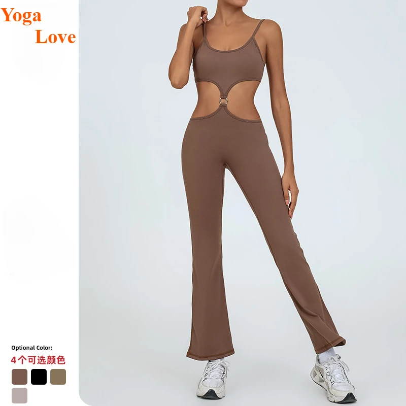 Seamless Yoga Jumpsuit Set Chest Pad Nude Vest Removable Up and Down Micro-pull Sports Fitness Trousers Two-piece Suit For Women