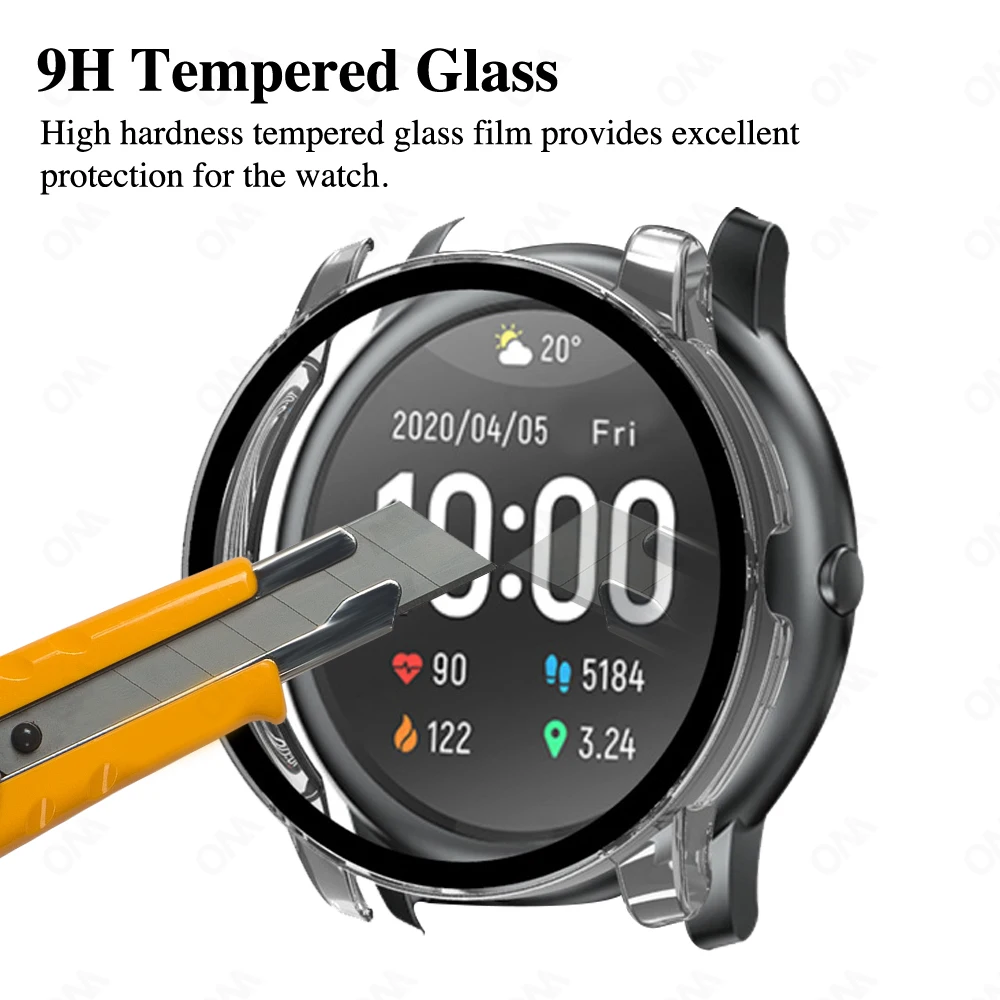 Screen Protector Case para Haylou Solar LS05 Smart Watch, Hard Edge Shell, tela de vidro, filme anti-queda, Case Acessórios