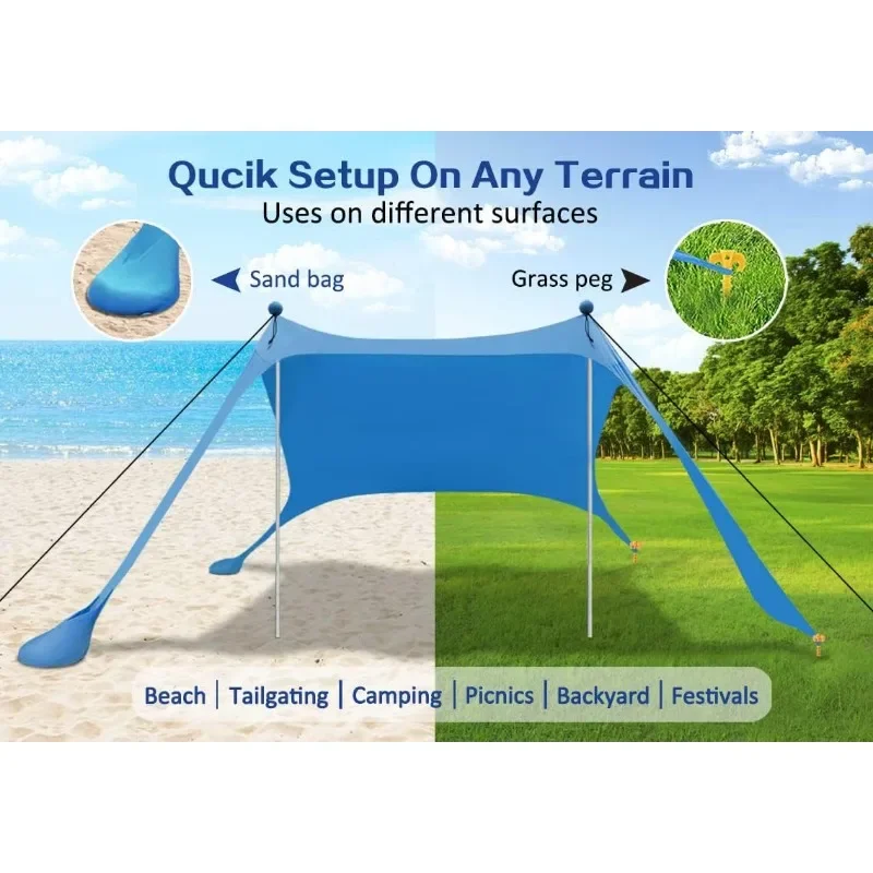 Portable Sunshade Beach Tent Pop-up Sunshade Super Windproof and Sunscreen Suitable for Family Outdoor Camping Fishing Picnic