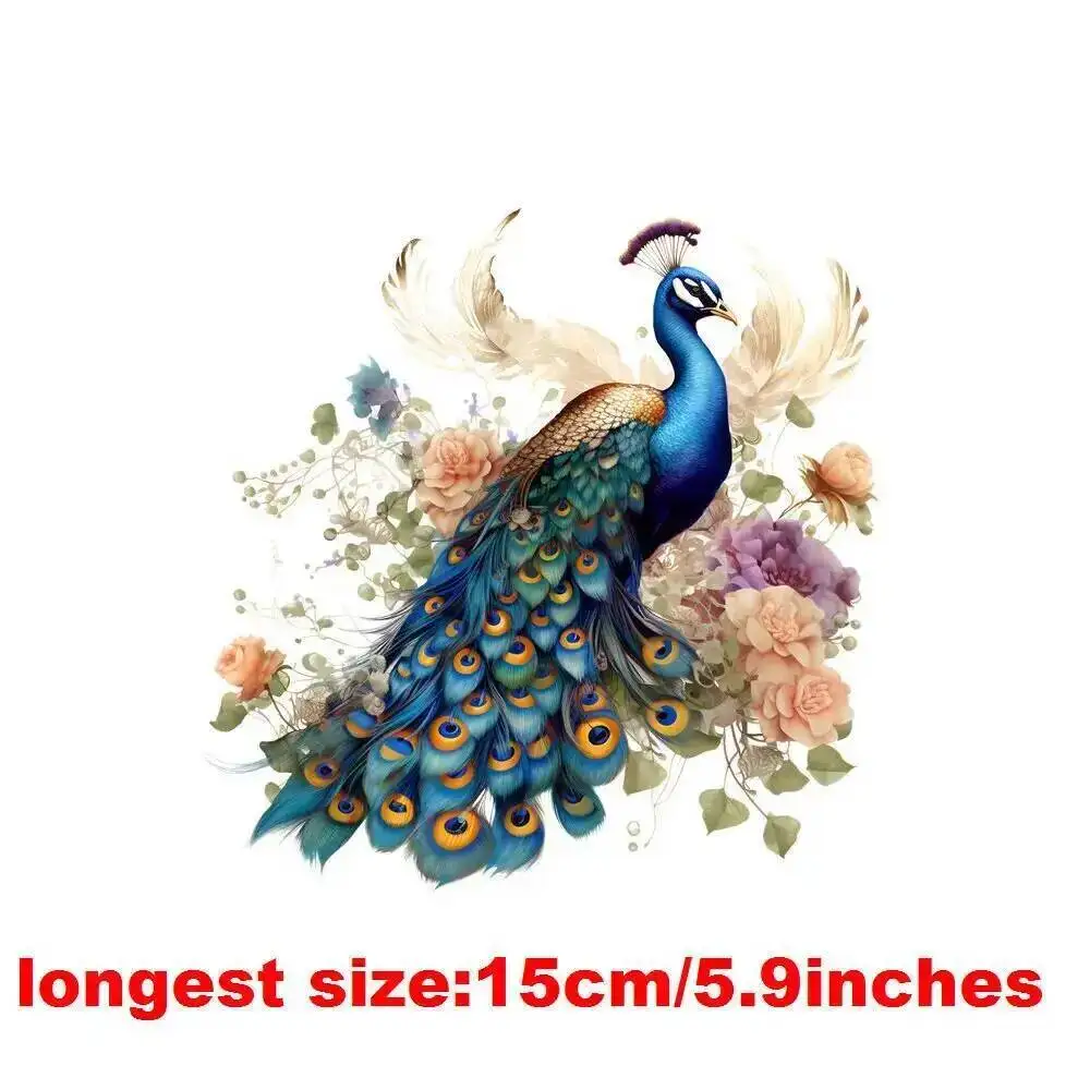 Iron On Patch Beautiful Green Peacock Heat Transfer Sticker On Clothes DTF Iron On Transfer Dtf Transfers Ready To Press Decal