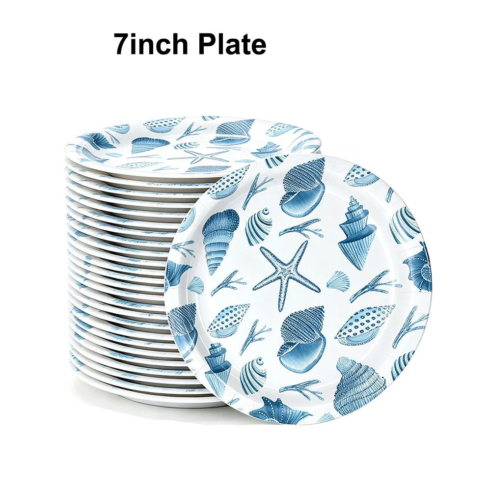 10-50Pcs Ocean Shell Paper Paper Plates Disposable Tableware Cups Birthday Party Decoration Scene Baby Shower Wedding view 3