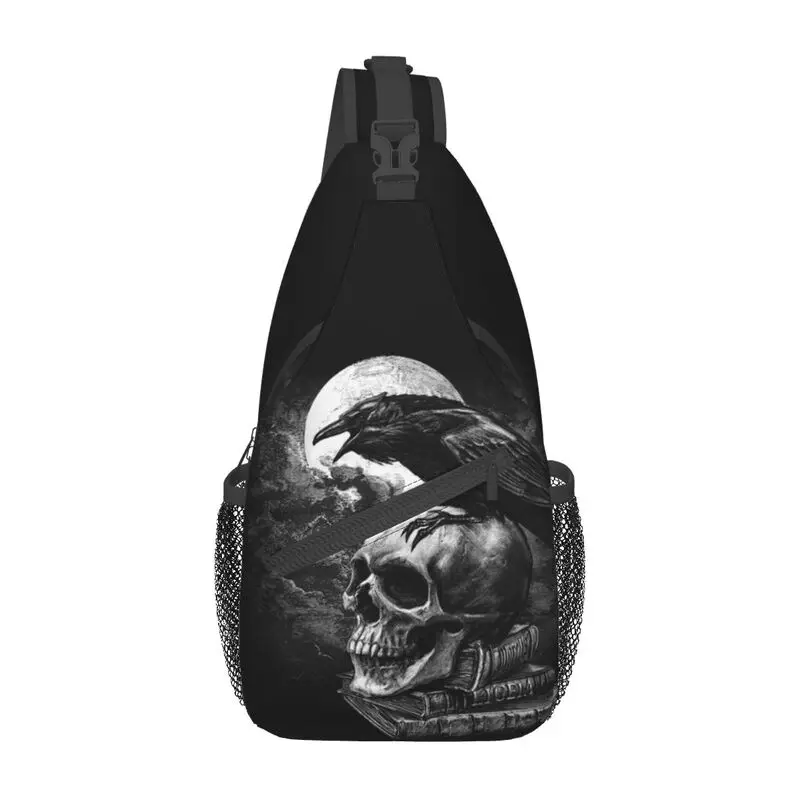 Crow The Skull Sling mochila cruzada para hombre, bolso de pecho de hombro de esqueleto gótico personalizado para Halloween, viaje, senderismo,