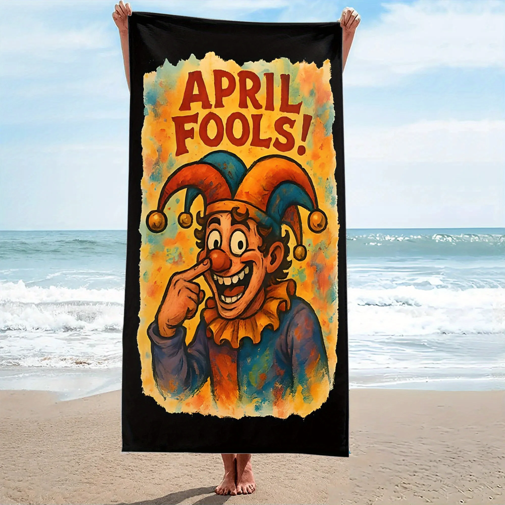 April Fools' Day Beach Towel Quick-Dry Soft Bath Swim Towel with Funny Joker Design Lightweight for Pool Travel Camping