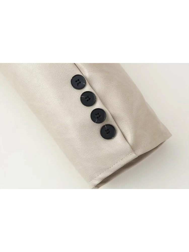 새로운 여성용 PU 가죽 재킷 가을 봄 패션 긴 소매 라펠 칼라 버튼업 크롭 코트 슬림핏 스트리트웨어 블레이저