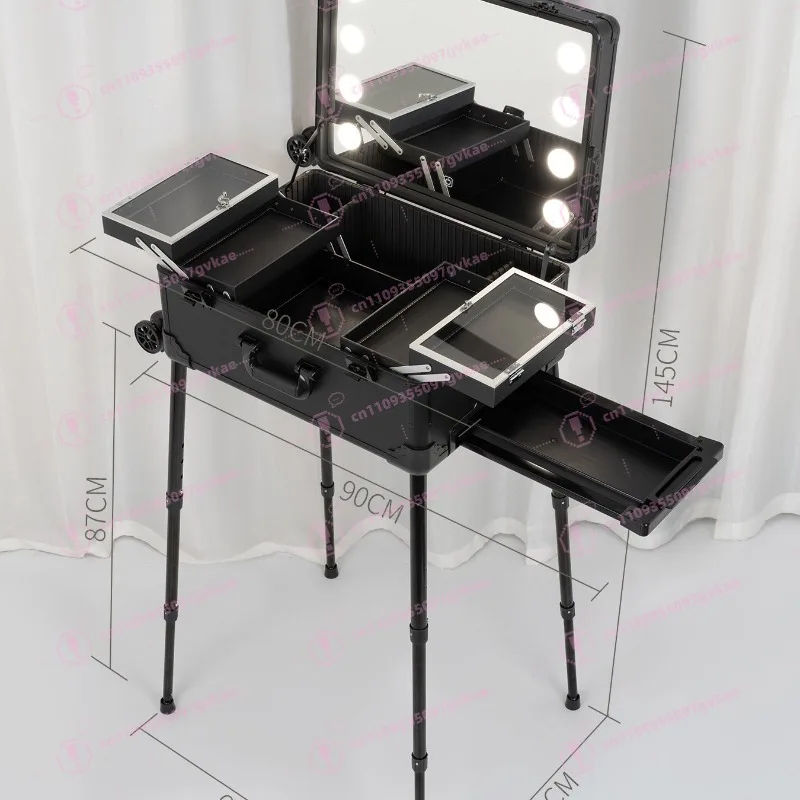 20 Inch Professional Cosmetic Case with Lamp and Makeup Artist Special Tie Rod Makeup Case Toolbox Advanced Multi-layer Mirror