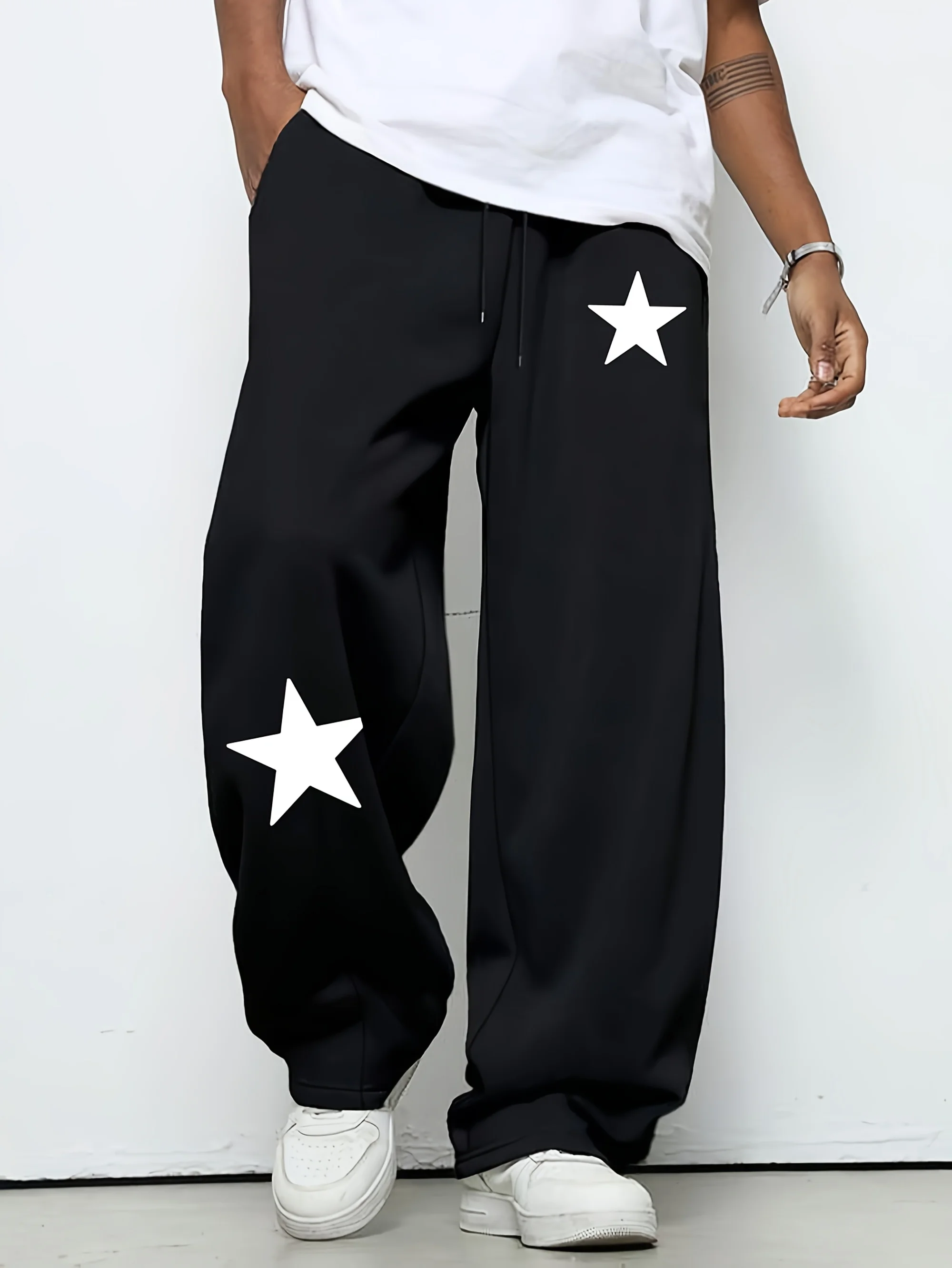 

Men's Versatile Loose Casual Sports Pants Spring and Autumn Star Print Casual Straight Leg Pants