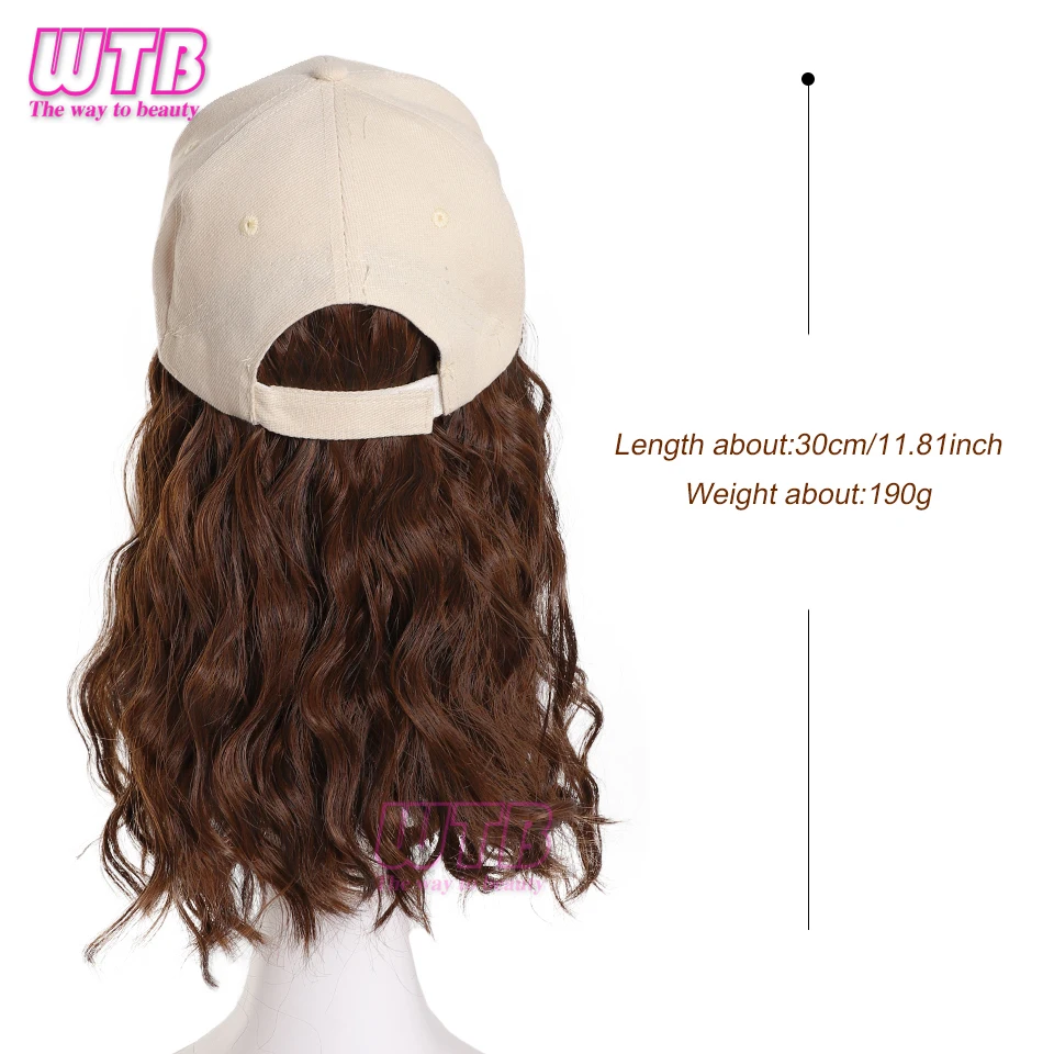 Hat Wig for Women 11 Inches Wave Baseball Cap Wig with Curly Hair Extensions Wig Synthetic Wave Wig Hat Adjustable Hat