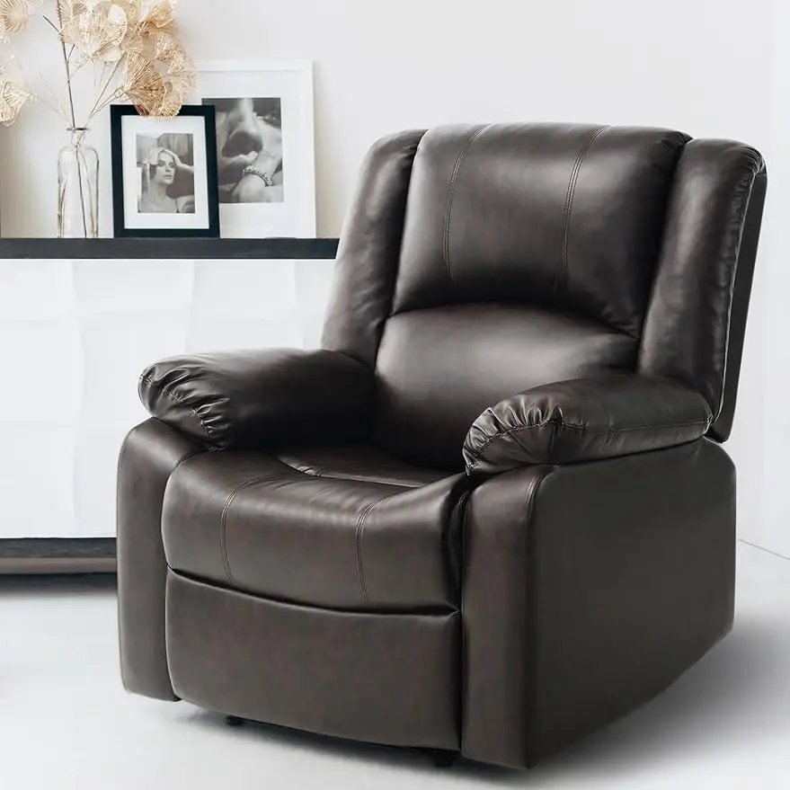 

Leather Recliner Chair, Manual Recliners w/Overstuffed Arm &Back for Living Room, Comfy High Back Chair, Single Manual Reclining