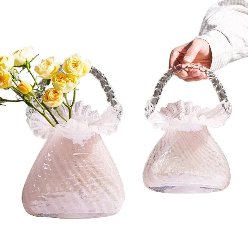 

High-end exquisite light luxury glazed handbag bag vase glass flower basket living room home soft decoration flower arrangement
