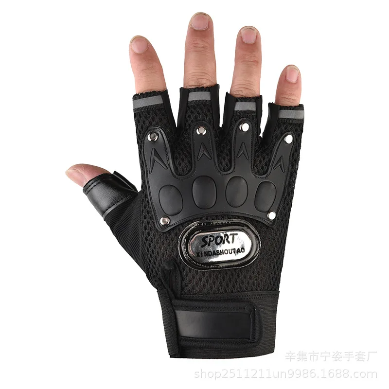 Guantes de ciclismo transpirables, manoplas tácticas de medio dedo, sección delgada, accesorios de ciclismo para motocicleta y bicicleta, color negro