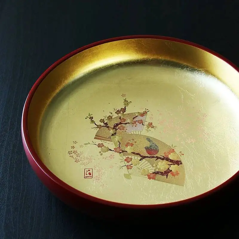 In Stock: Japanese Imported Gold Folding Fan Pattern Fruit Bowl, Candy Snack Plate, Tea Tray, Foil Tray Lacquerware