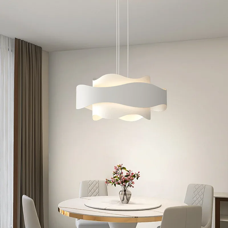 Nordic Multi Layer Waves Design White Led Ceiling Chandelier Iron Art Dimmable for Living Dining Table Room Home Decor Fixture