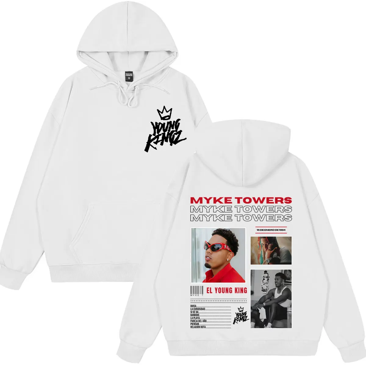Myke Towers Young Kingz 2026 Album Tour Print Pullover für Männer und Frauen, Modische Sweatshirts, Winter, Lässig, Langarm, Hip-Hop-Hoodie – Detail 5