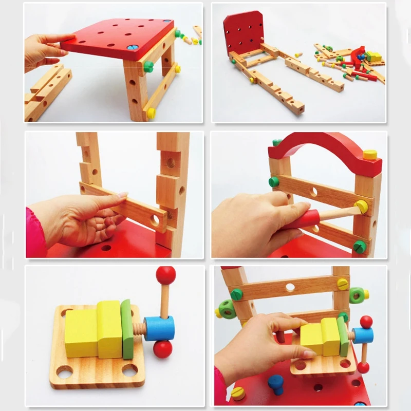 Multifunction Screw Nut Disassembling Combined Toy Building Blocks DIY Chair Model Assembled Toys Children Kids Toy