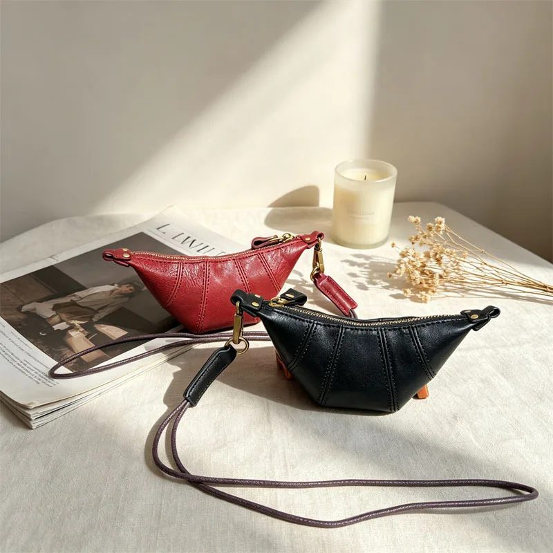 Mini Shape Key Bag Genuine Leather Wallet with Hanging Rope Elegant Clutch Purse for Women