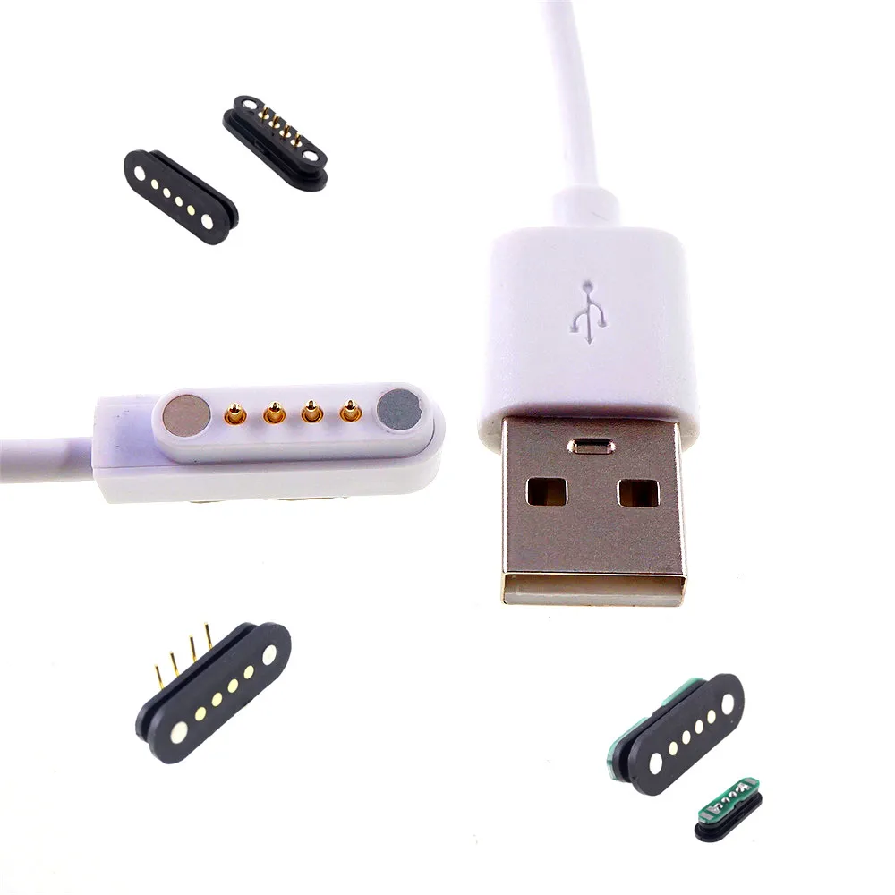 5 Sets Magnetic Usb Charging Cable Male Female Pogo Pin Connector 4 Position Power Data Magnets Contact Pad PCB Solder