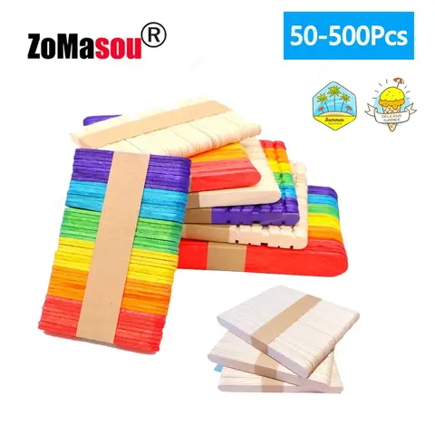 50/100/500Pcs 아이스크림 아이스 캔디 스틱 천연 나무 스틱 아이스크림 스푼 핸드 크래프트 아트 아이스크림 롤리 주방 케이크 도구