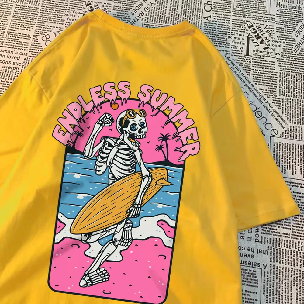

Endless Summer Skeleton Surfer Girl Harajuku T-Shirt Anime Cartoon T-Shirt Fashion Casual Comfortable Short Sleeve Cotton Top