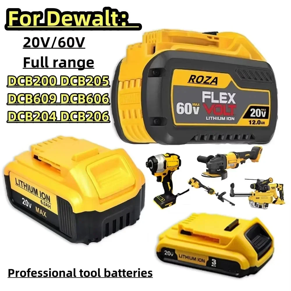 ❤For DEWALT 20V/60V Battery, For Dewalt Power Tool Accessories DCB606, DCB205DCB206, DCBGene,DCB200 MAX, 20V, 60V 6AH, 12AH