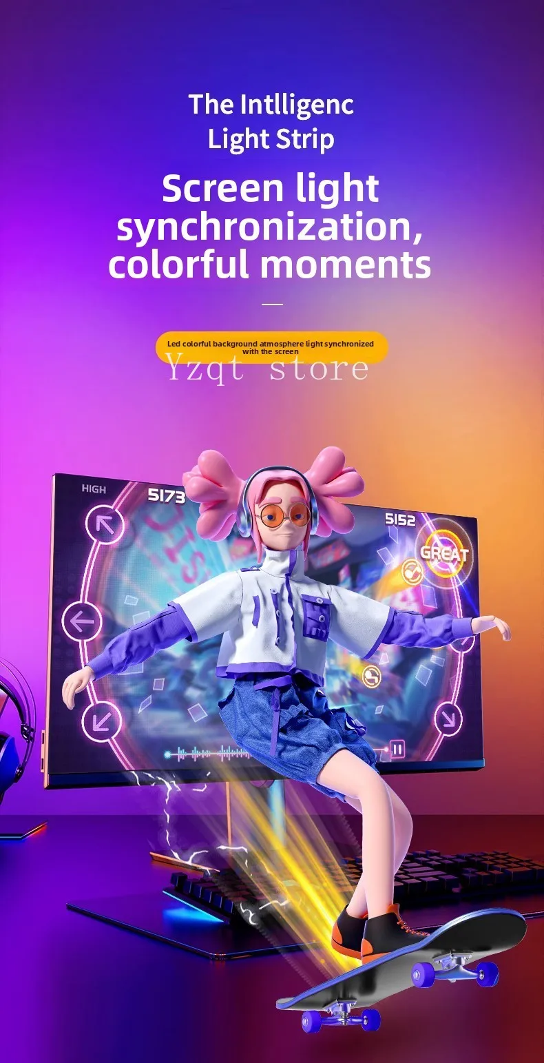 Synchronized with the screen rgb light with ambient e-sports room decoration desktop computer screen monitor back