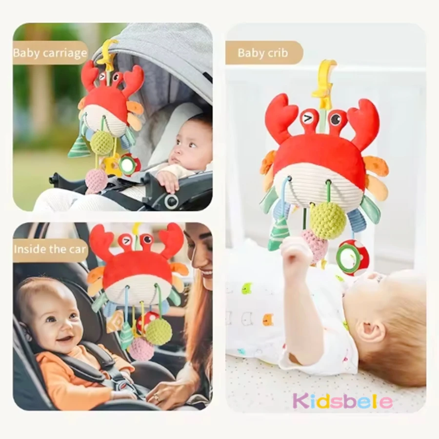 Christmas Decoration Baby Plush Toy Montessori Newborn Crib Bed Around Toy Crab Shape with Teether Rattle Sound Mirror Baby Toy