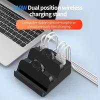 110W 6-Ports Fast Charging Station USB PD QC3.0 Chargers Port Socket Dual Wireless Charging for Phone Laptop Tablet Quick Charge