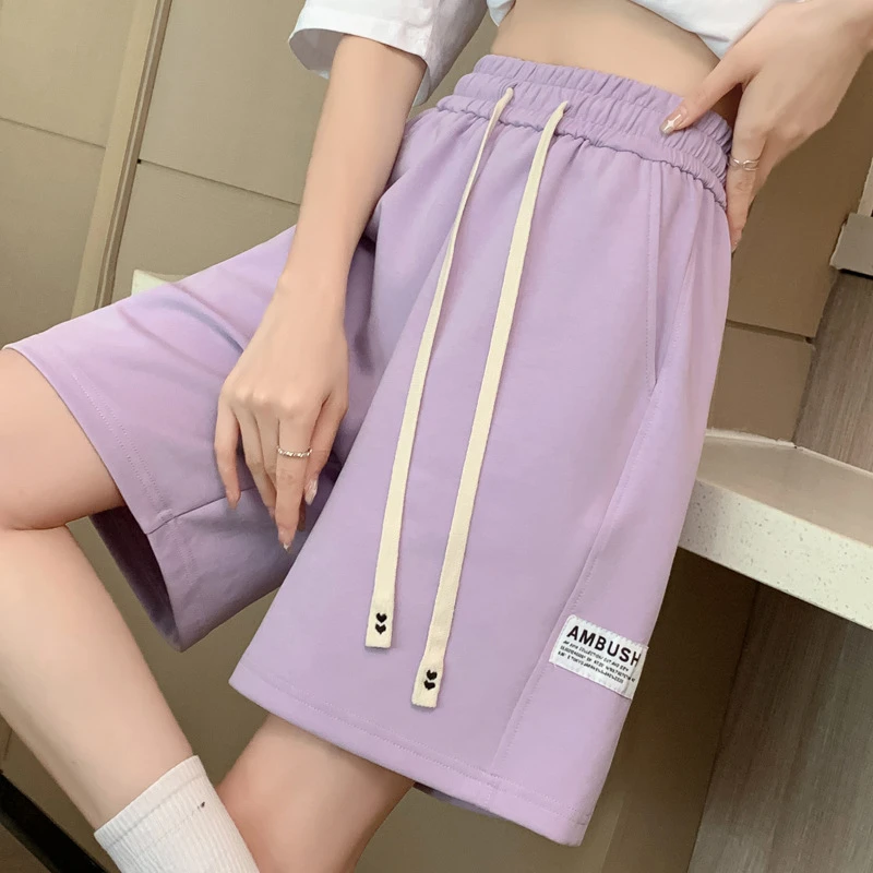 2024 Summer Shorts Women's High-waisted Splicing Casual Sports Trousers Loose Thin Versatile Wide-legged Five-quarter Trousers