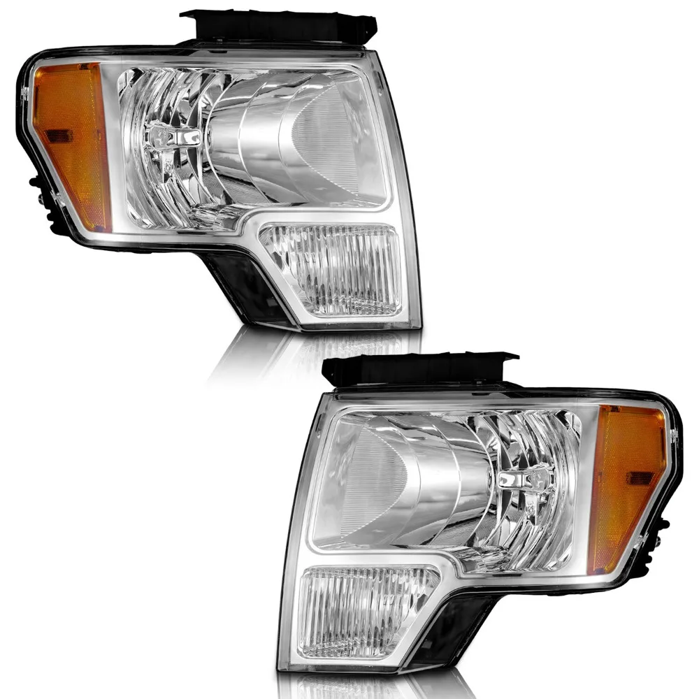 

Headlights Fit For 2009-2014 Ford F-150 F150 Pickup Chrome Headlamps L+R Pair