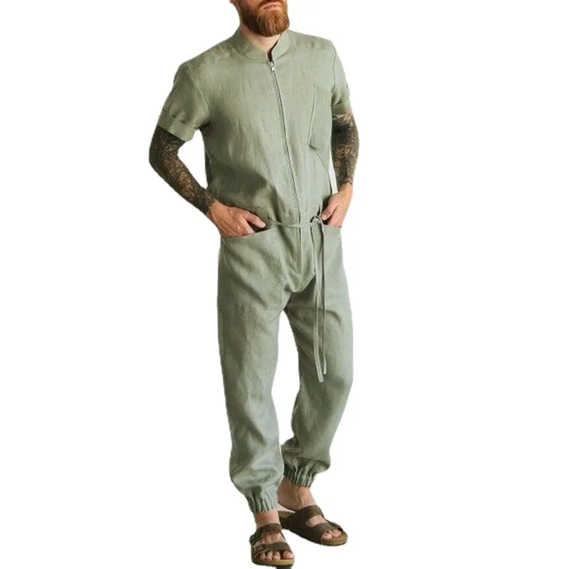 2024 Summer Home Pajamas Fashion One-piece Workwear Casual Sports Workwear Set Men