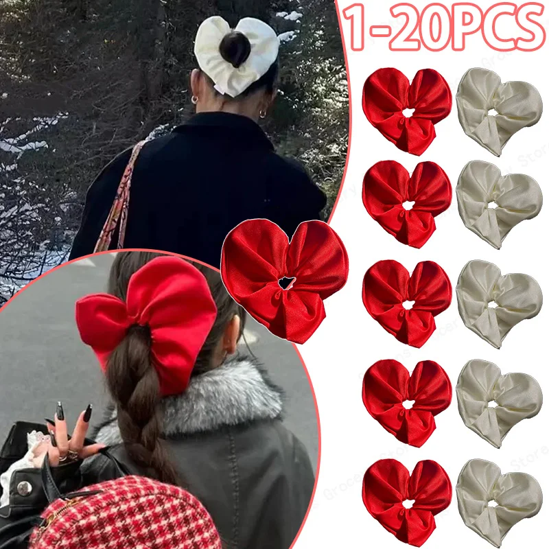

Trendy Red Satin Heart Elastic Rope Low Ponytail Headwear for Autumn Winter 2025 Goddess Festival Holiday Gift Hair Accessories
