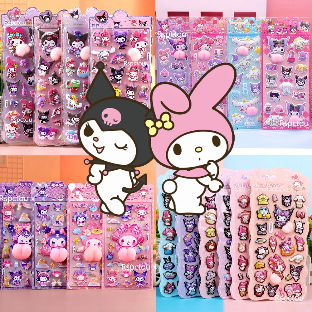 

Милые креативные наклейки Sanrio Happy Buttocks Kawaii с героями мультфильмов Kuromi My Melody, мягкие зажимы для декомпрессии, 3D пузырьковые наклейки, подарок