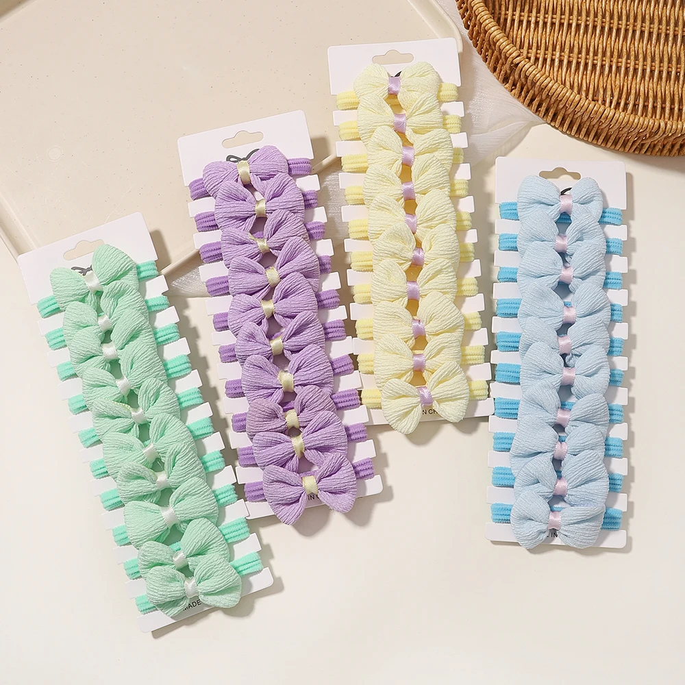 10pcs Cute Girls Nylon Flower Hair Ties Candy Elastic Bow Hair Bands Pigtails Hair Rope Rubber Hair Gum Scrunchies Accessories