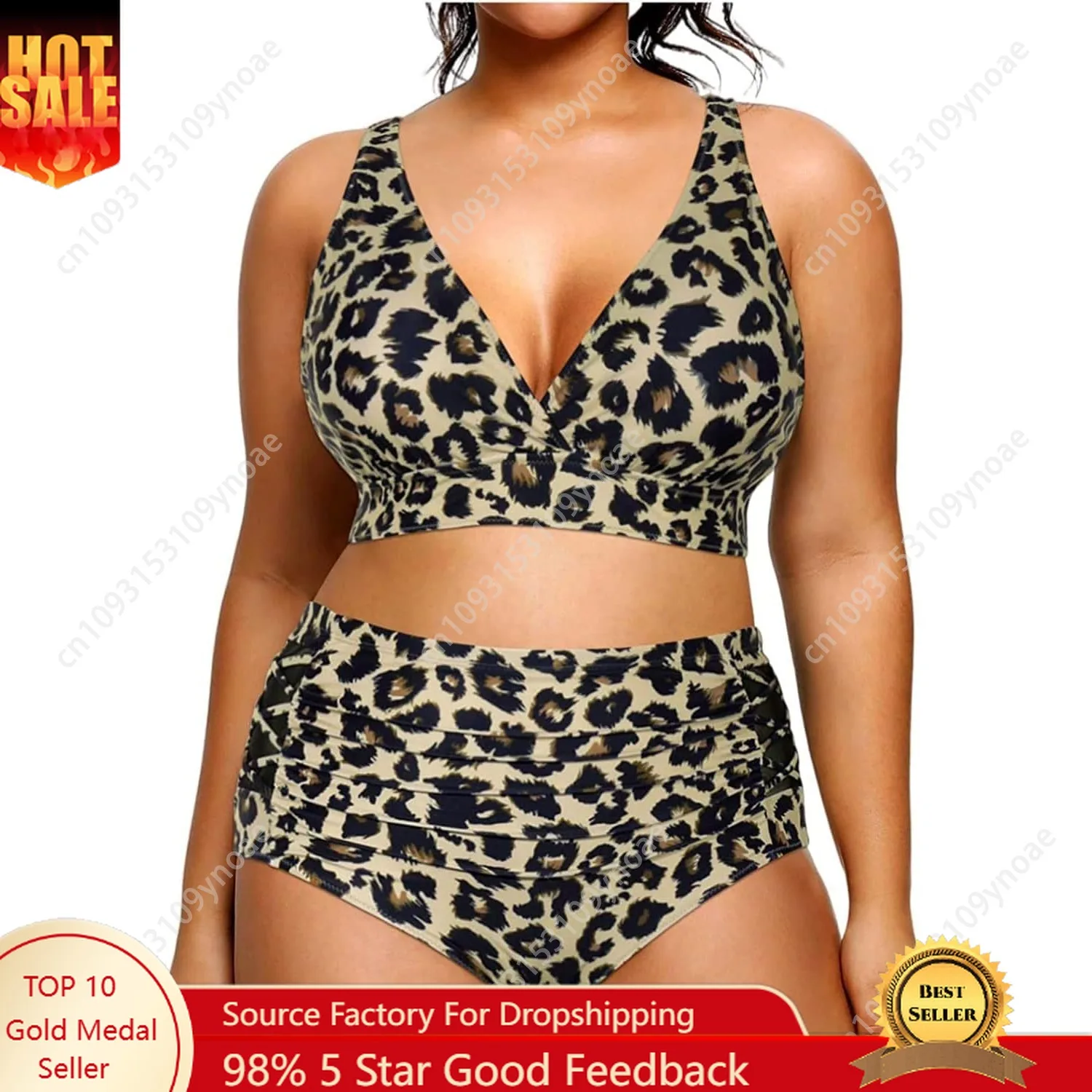 

Leopard Print Bikini Sexy Women Plus Size Two Piece Swimsuit V Neck Bra High Waist Thong Tummy Control Swimsuits Adjustable