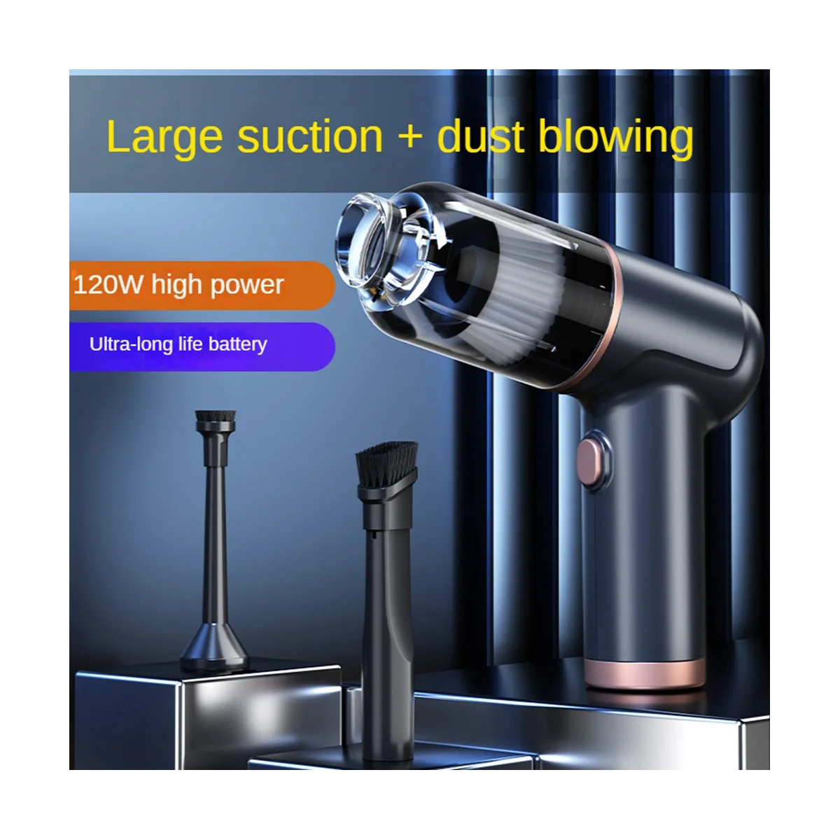 Aspirador de pó portátil do carro, Mini Handheld, soprando poeira, casa, Dual-poeira Catcher, escritório