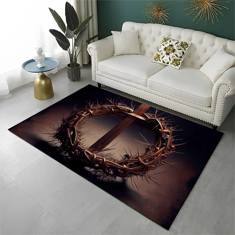 Classic Cross Bible Christian Faith Retro Large Area Rug Non-slip Durable Carpet for Bedroom Living Room Sofa Doormat Home Decor