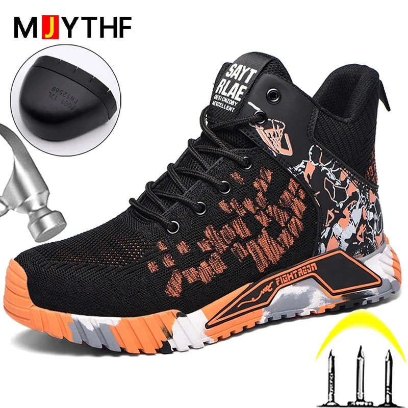 MJYTHF New Work Boots Safety Steel Toe Shoes Men Puncture-Proof  Safety Shoes Men Boots High Quality Indestructible Shoes Male