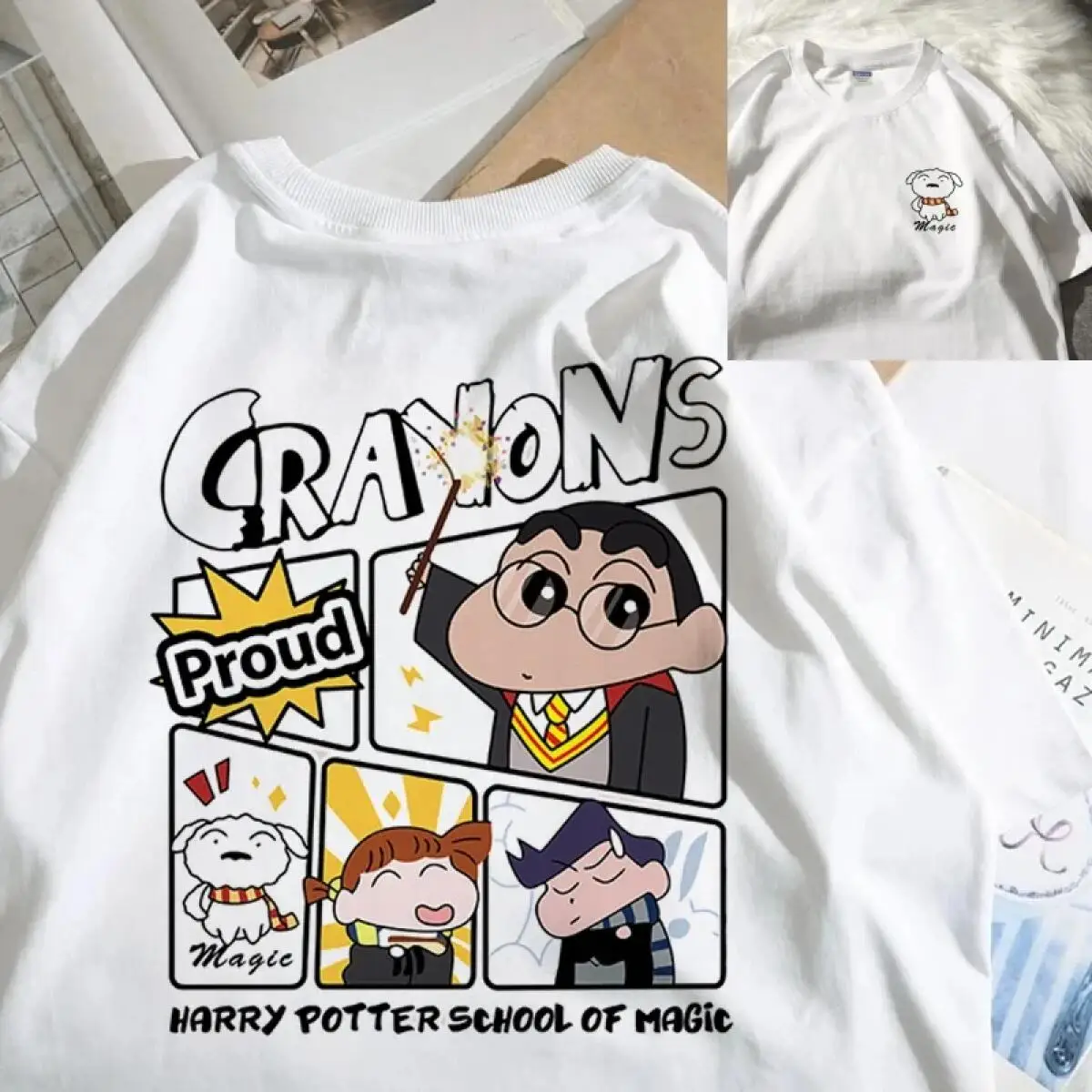 2026 Summer Crayon Shin Chan Oversized T Shirt High Quality Cotton Print Mens Retro Y2K Adult Short Sleeve
