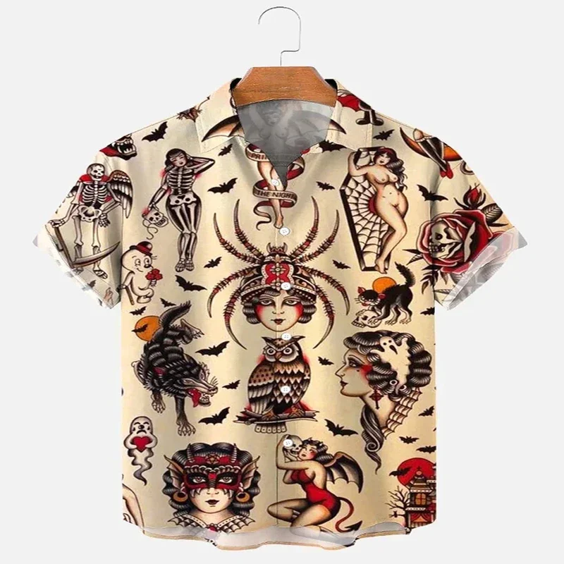 

Vintage Women and Skull Hawaiian Shirt 3D All Over Printed Hawaiian Shirt for Men and Women Casual Shirt Unisex