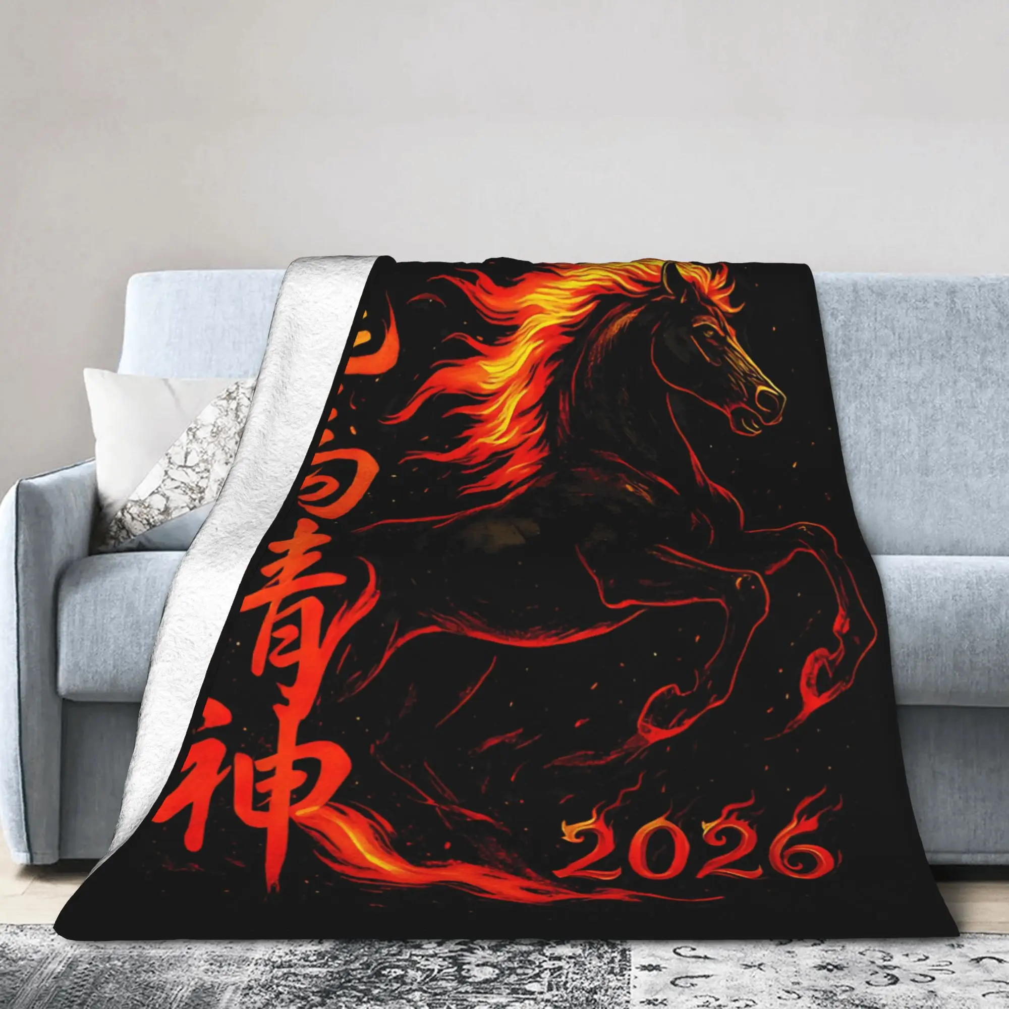 Chinese New Year   Dragon Horse Spirit 2026  Blanket  Flannel Throw Blanket Summer Air Conditioning Lightweight Bedsprea,