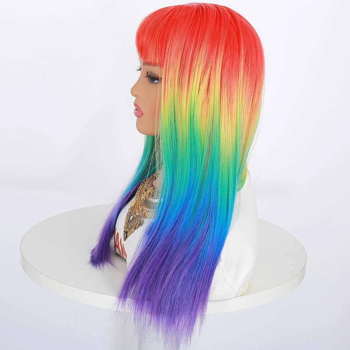 European and American Style Multi-Color Gradient Wig for Women, Middle Part Gradient Long Straight Hair Wig, Matte High-Temperat