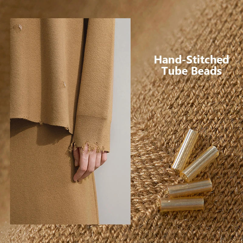 AMII Minimalismus-Kleider für Damen, 2025, Herbst, neu, solide Strick, O-Ausschnitt, lockerer mittlerer und langer Pullover, Damenbekleidung 1255TM4006