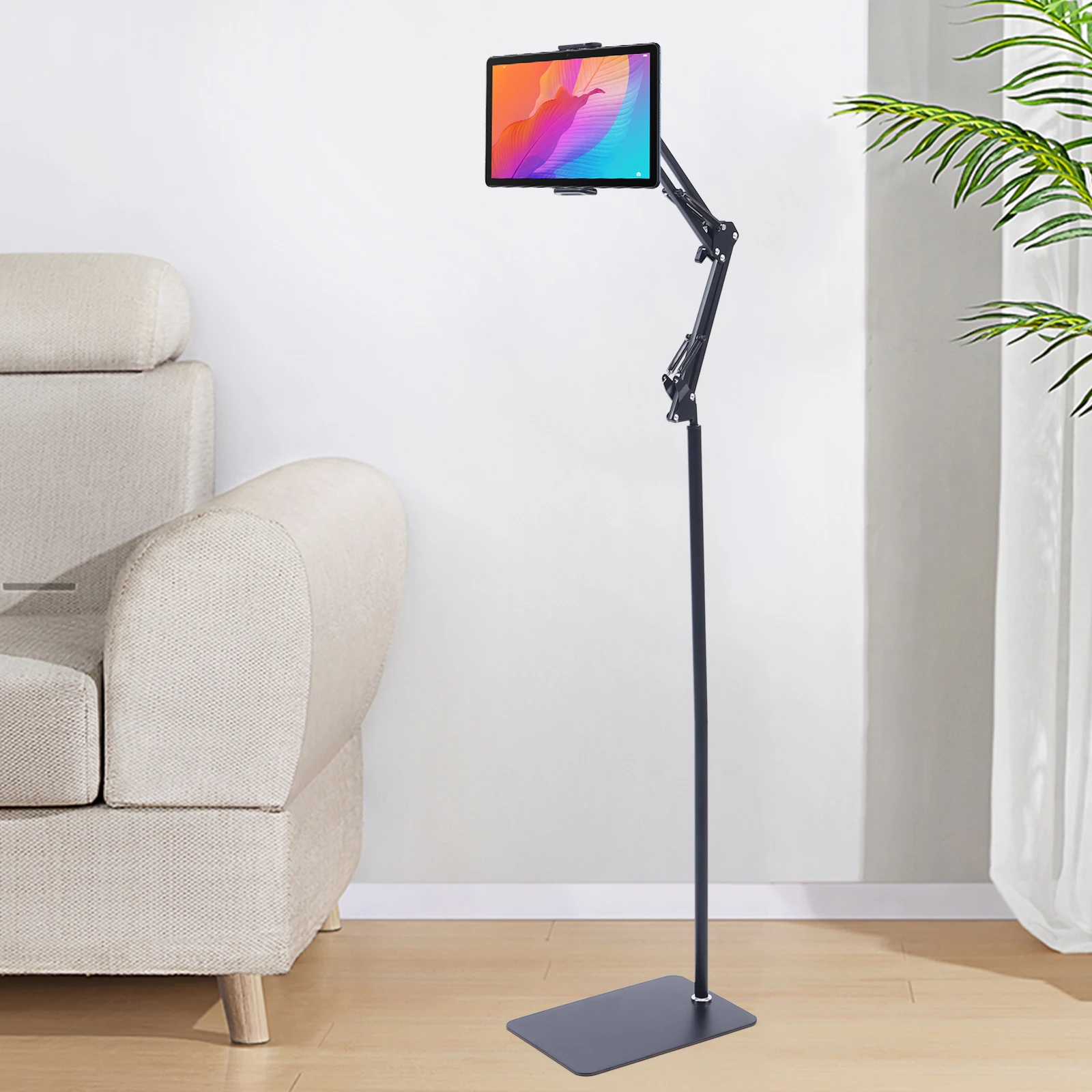 Carbon Steel Tablet Floor Stand 360° Rotation, Adjustable Angle with Non-slip Base for Stable Hands-free Viewing