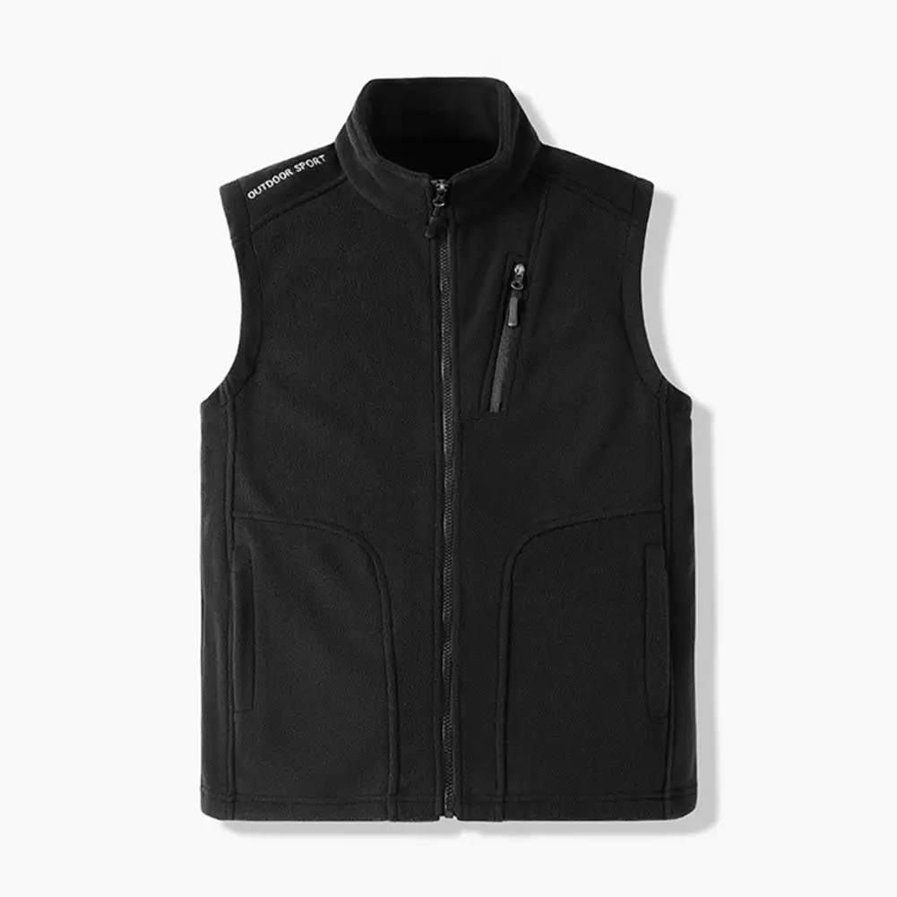 Thermal Insulation Waistcoat Men's Polar Fleece Vest With Zipper Pockets Thermal Insulation Stand-up Collar For Regular